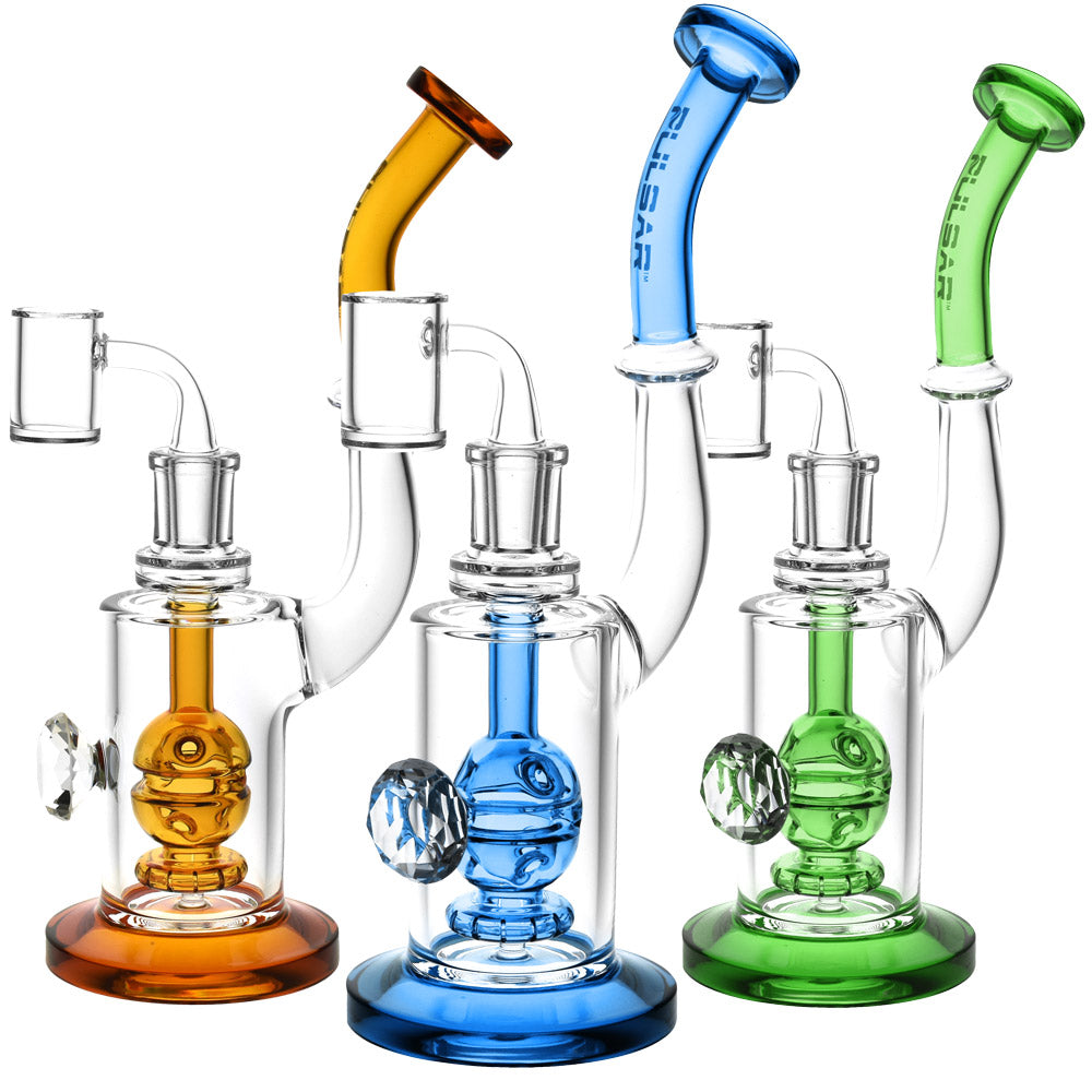 Pulsar Treasured Jewel Dab Rigs in Various Colors, Borosilicate Glass, 9.25" Tall