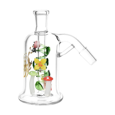 Pulsar Trippy Garden Ash Catcher with 45 Degree Joint, 14mm, featuring colorful mushroom and plant designs