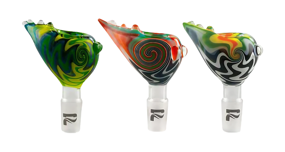 Pulsar Worked Herb Slide in Assorted Colors, 14.5mm Male Joint, Front View on White Background