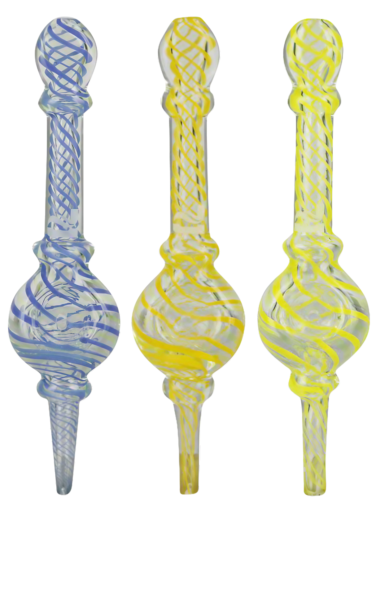 Pulsar UV Reactive Spoon Pipes with Poker Tools in Blue and Yellow, Front View