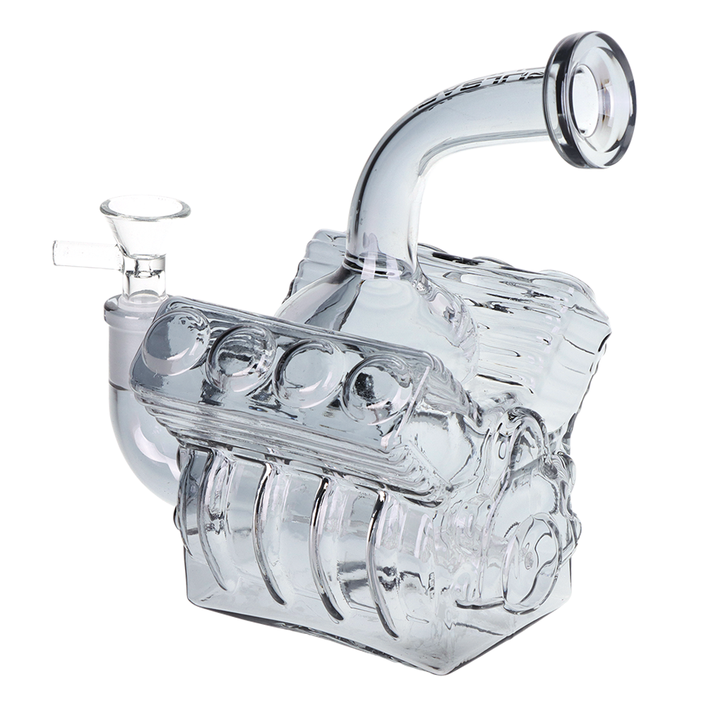 Pulsar V8 Engine glass bong with a 14mm female joint and a Pulsar logo on the borosilicate glass body