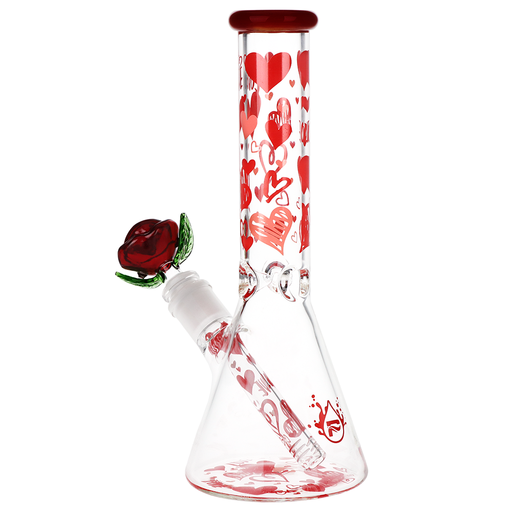 Pulsar Valentine's Hearts 'n' Roses Glass Herb Pipe Duo | 10" | 14mm F