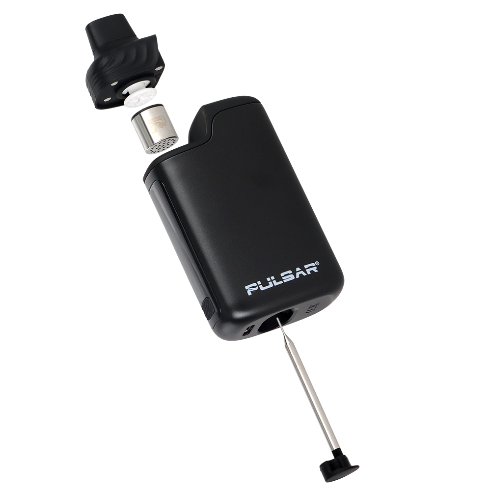 Pulsar Voyager Thermo 4-count display of USB-C rechargeable dry herb vapes in multiple colors