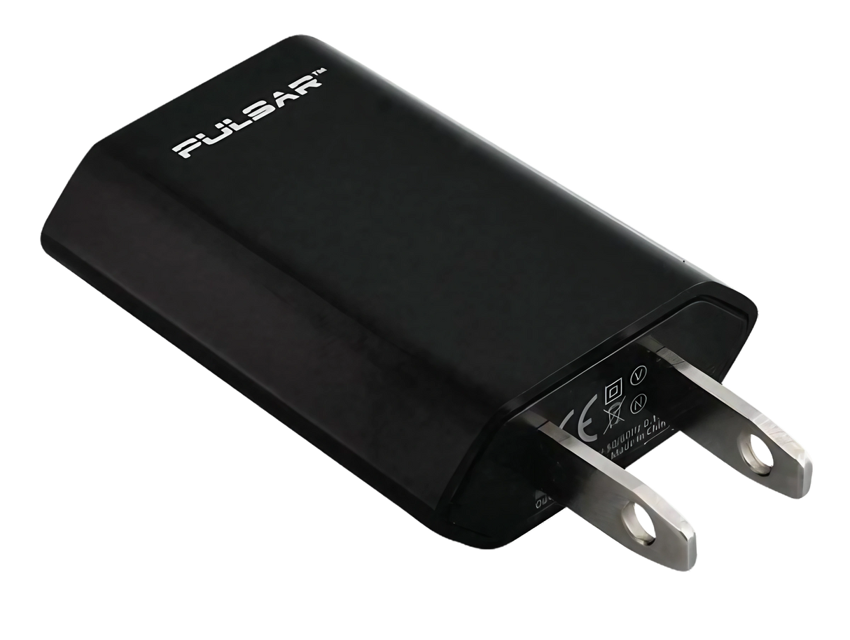 Pulsar Wall Charger, compact plug-in power adapter for vaporizers, angled view on white