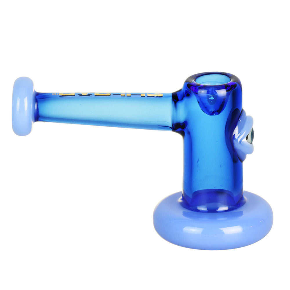 Pulsar Watcher Mini Dry Hammer Pipe in Blue Borosilicate Glass, Side View on White Background