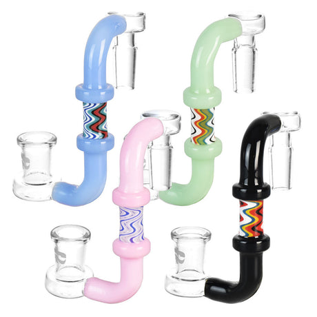 Pulsar Wig Wag Drop Down Adapters in various colors, 14M to 14F borosilicate glass, front view