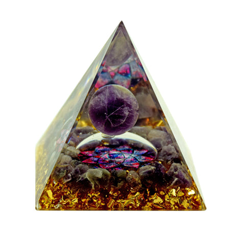 Purple Moon and Lotus Flower Orgonite Pyramid - 2.5" Front View for Home Decor