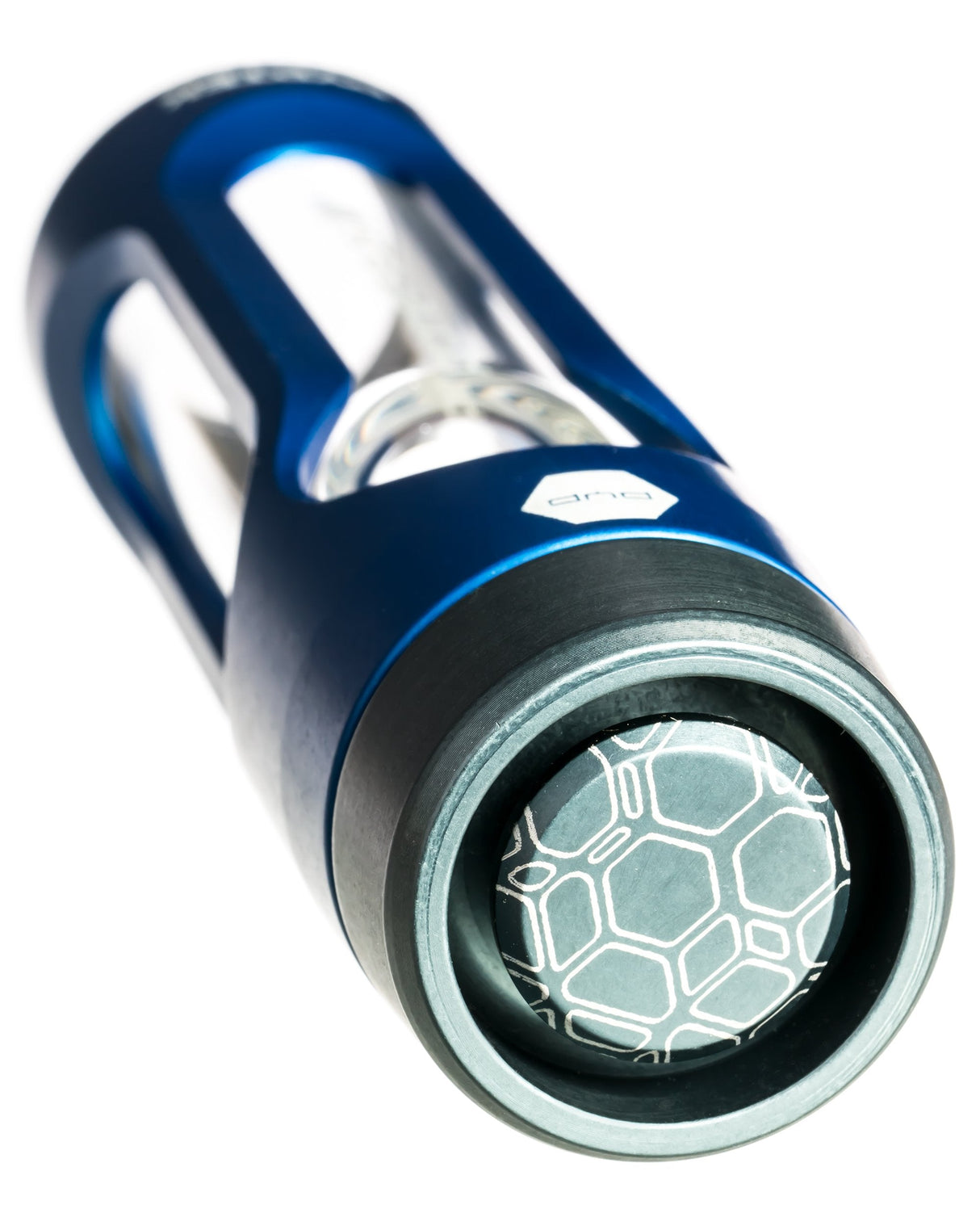 Pyptek Prometheus Dreamroller Pipe in blue, compact design with borosilicate glass, side view