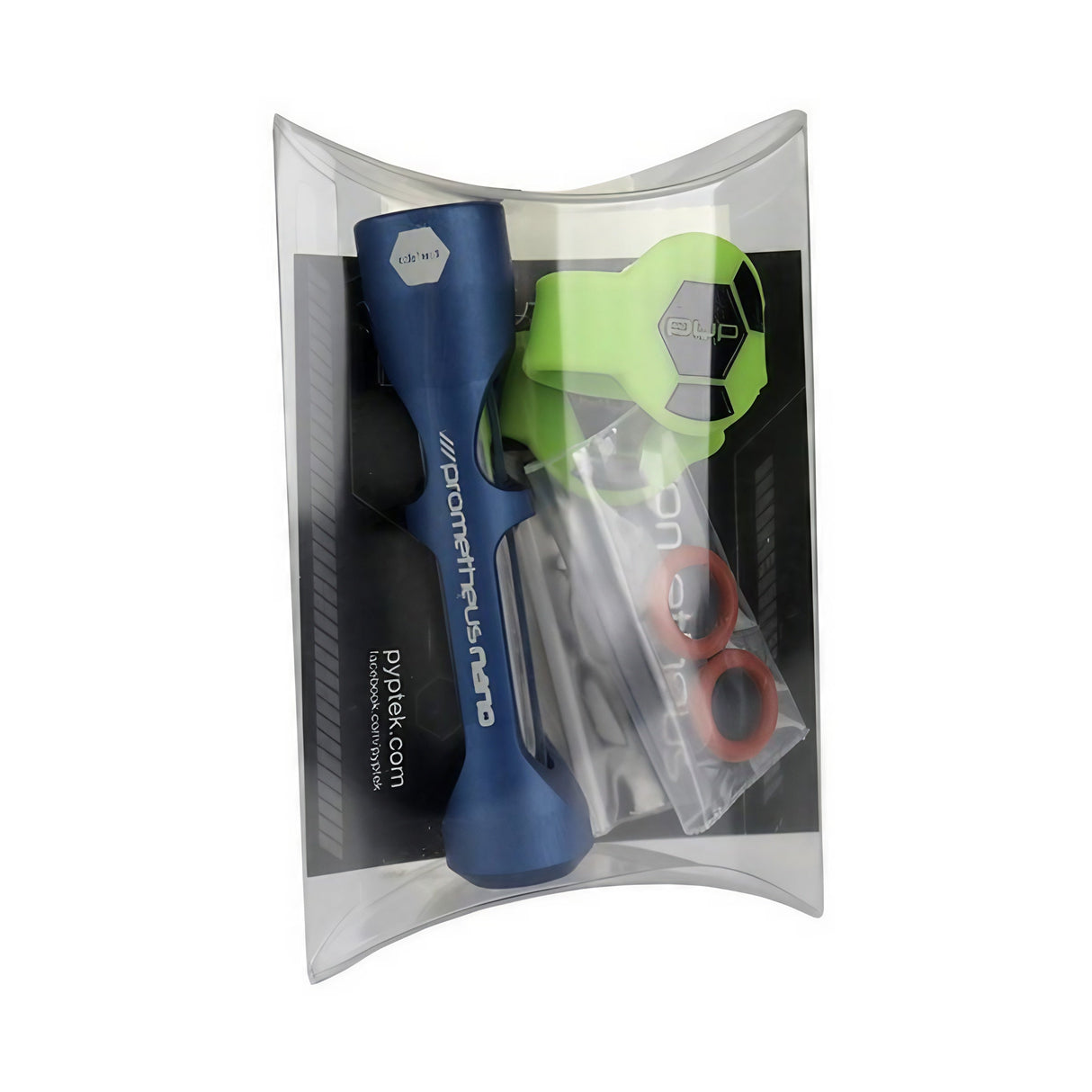 Pyptek Prometheus Nano Pipe in Black, Compact 3" Aluminum & Glass Chillum, Top View in Packaging