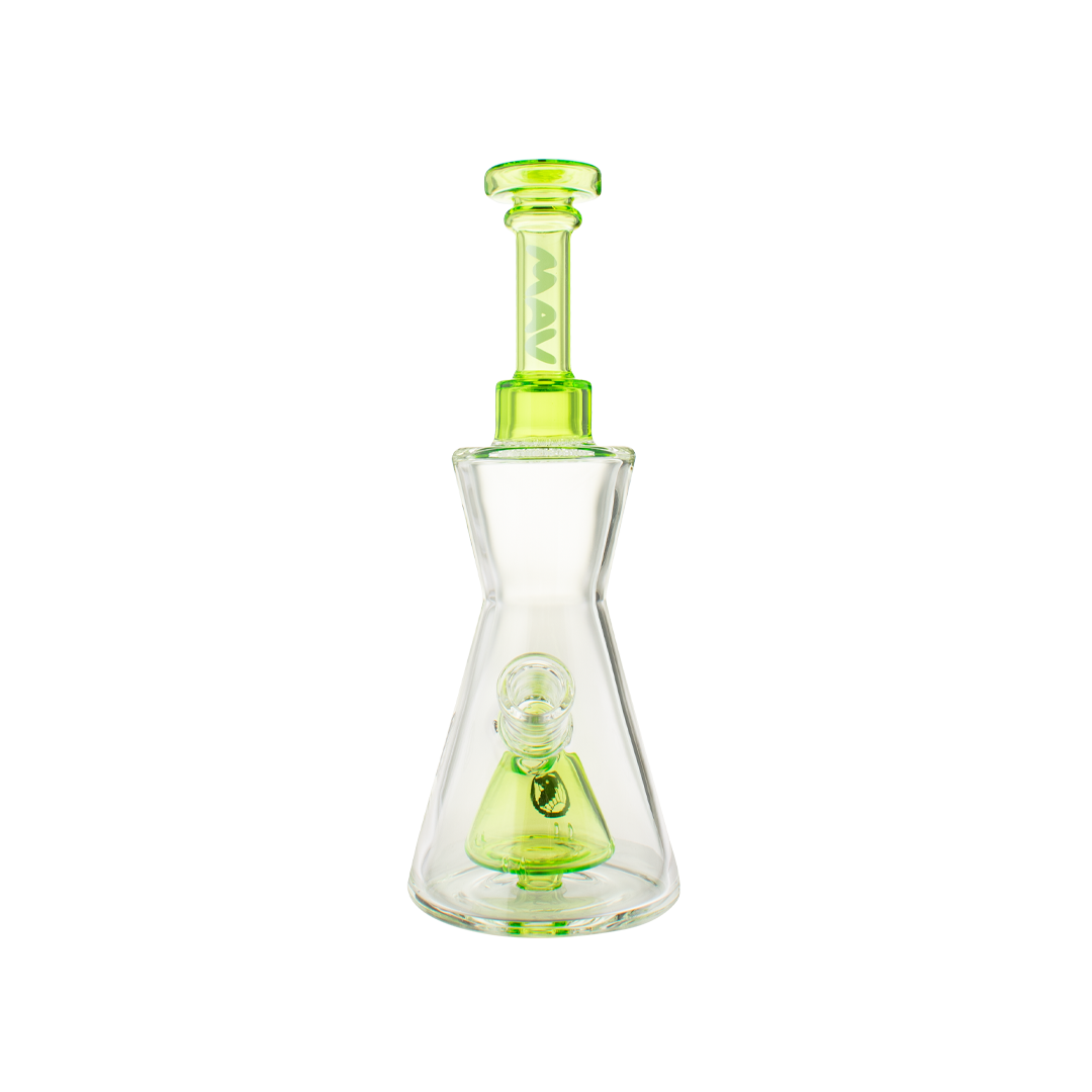 MAV Glass - Pyramid Hourglass Bong - Front View with Green Accents
