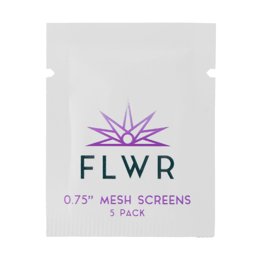 FLWR brand .75 inch mesh pipe screens 5 pack, front view on a white background