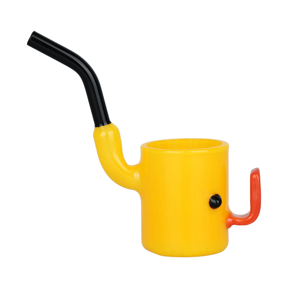 Quacktastic Duck Hand Pipe by Quack is Wack, 4.75" with clear borosilicate glass, front view on white