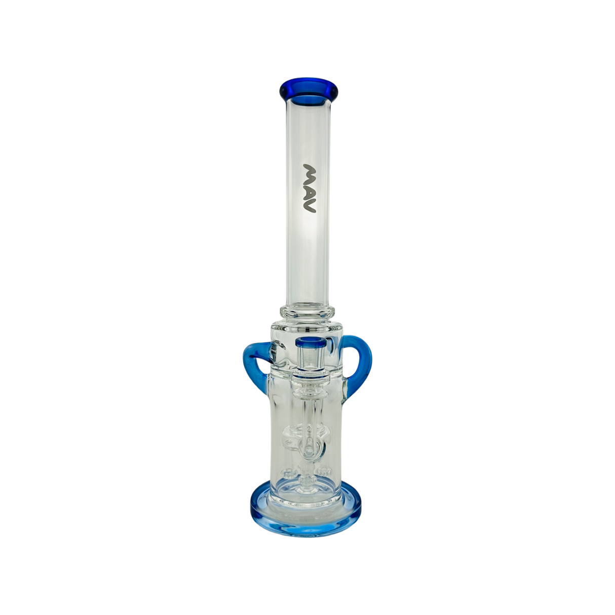 MAV Glass Quad Love Long Neck Double Intake Incycler with Blue Accents - Front View