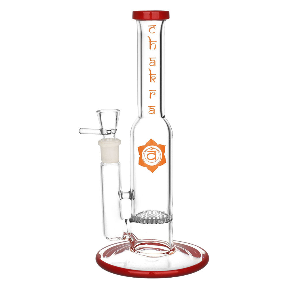 Chakra 9" Radiant Water Pipe with 14mm Female Joint, Straight Borosilicate Glass Design, Front View