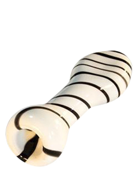 Black and white striped glass chillum by Valiant Distribution, 3.25" long, portable one-hitter pipe
