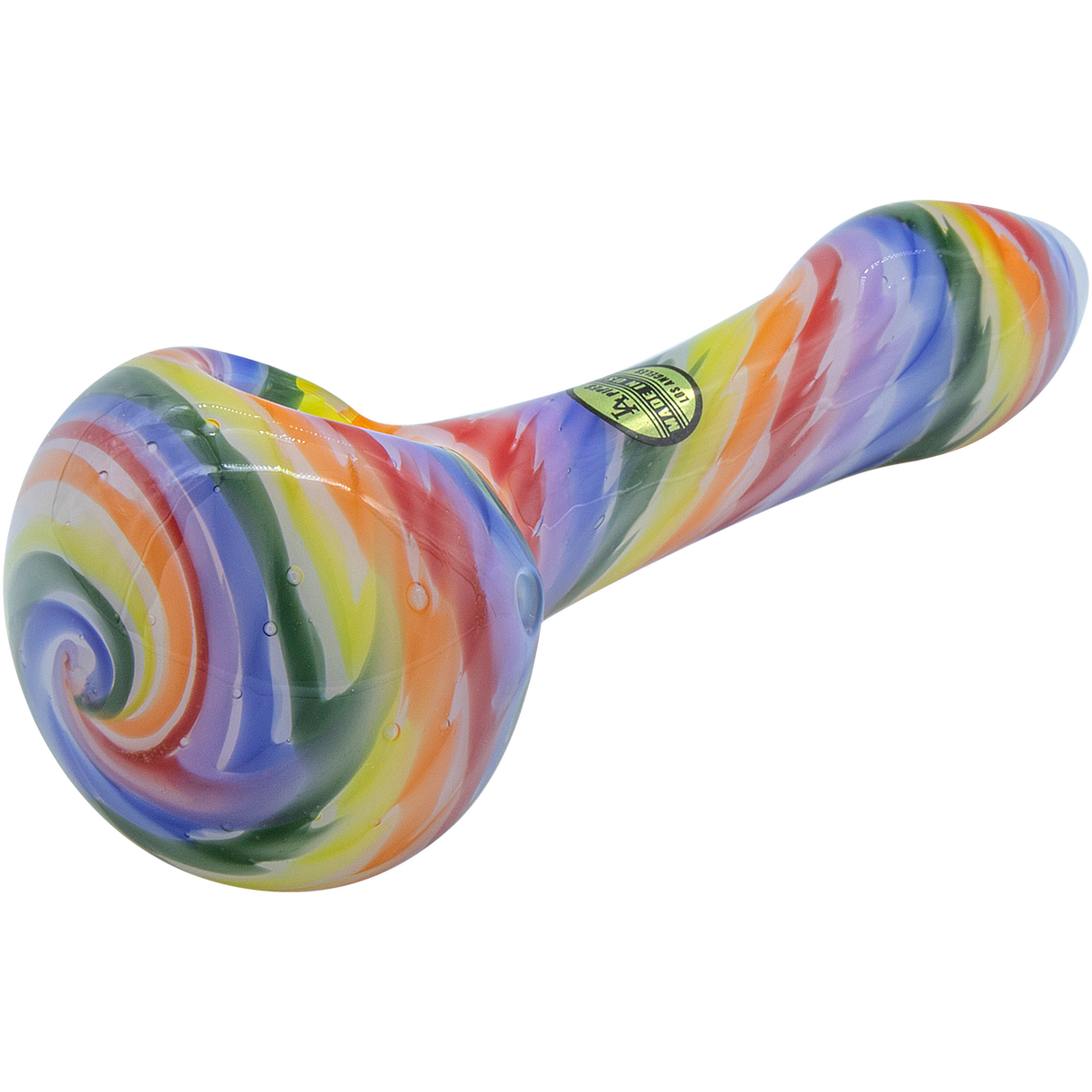 LA Pipes Rainbow Tie-Dye Spoon Pipe, 4.35" Borosilicate Glass, USA Made - Top View