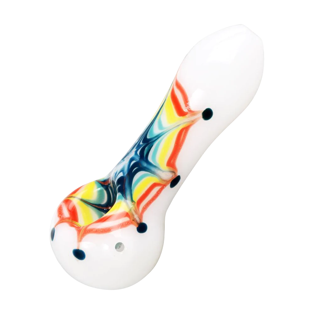 Rainbow Web Color Spiral Glass Hand Pipe, Borosilicate, 4.5" Length, Angled View