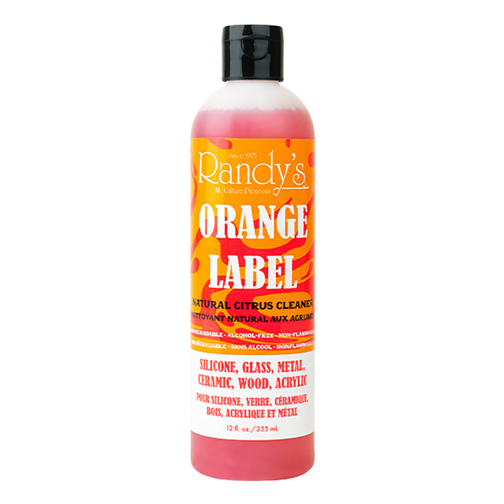 Randy's Orange Label 12oz Cleaner with Natural Citrus for Easy Cleaning of Bongs, Pipes, Front View