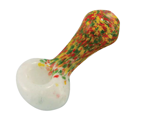 Rasta Color Frit Glass Pipe, 3" Borosilicate Spoon Design, Heavy Wall, Side View