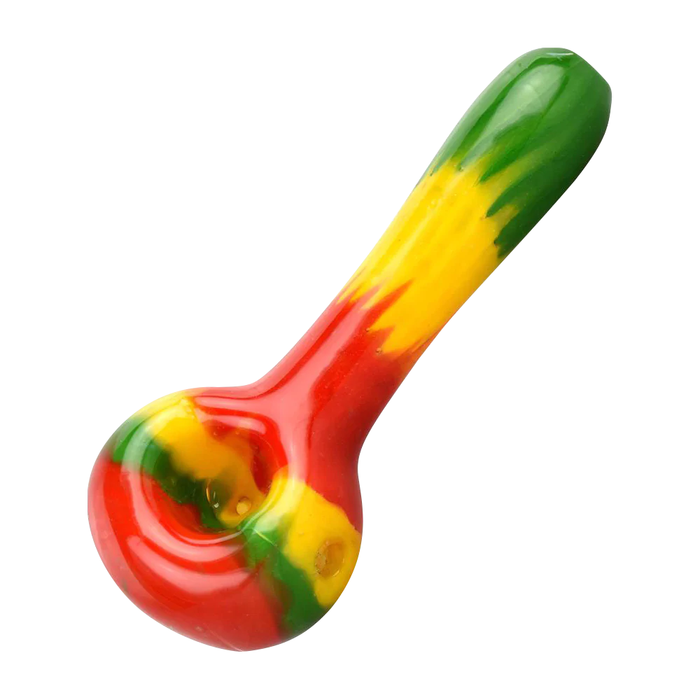 Rasta Color Spoon Hand Pipe, 4.75" Borosilicate Glass, Portable Design, Top View