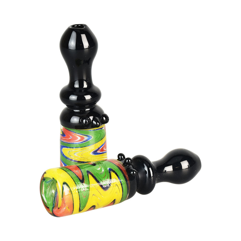 Rasta Dream Machine Chillum Pipe with vibrant rasta swirl design, made from borosilicate glass