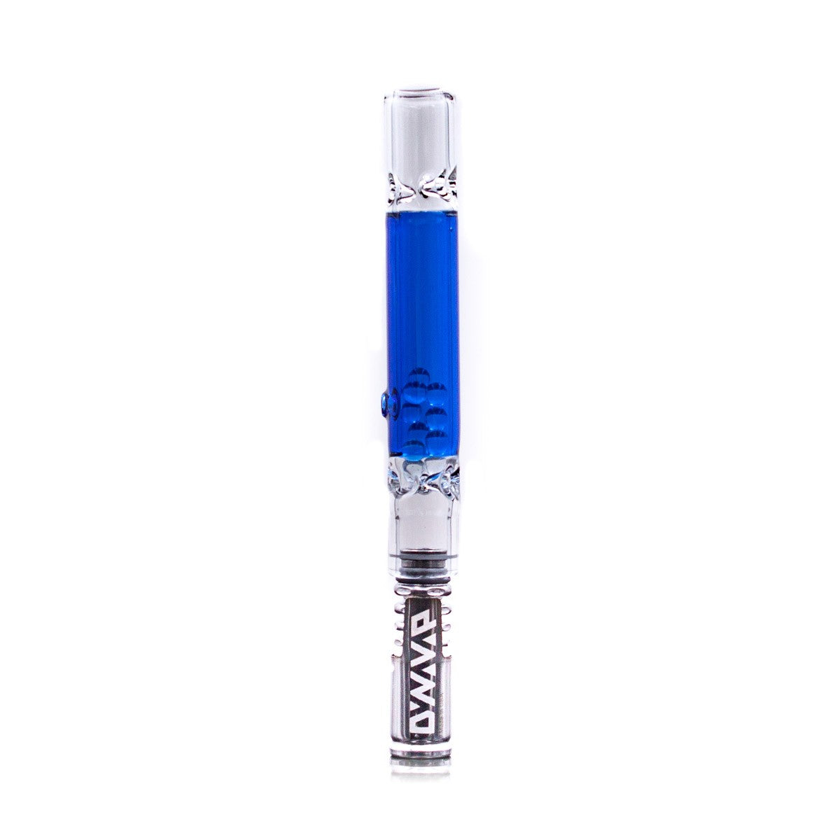 Blue Rattler Glass Cooling Stem for DynaVap by The Stash Shack, front view on white background