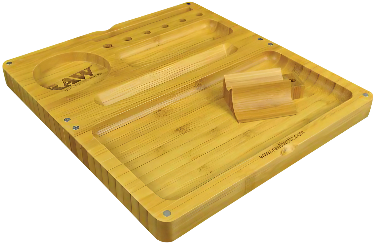 RAW Backflip Magnetic Bamboo Rolling Tray with Built-In Ashtray and Scoop - Top View