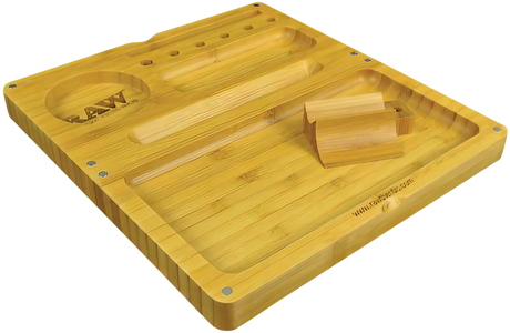 RAW Backflip Magnetic Bamboo Rolling Tray with Built-In Ashtray and Scoop - Top View