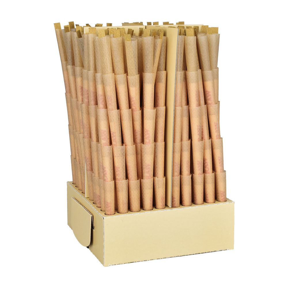 RAW Classic Single Size 70/30 Pre-Rolled Cones in a 500pc Bulk Box, Front View