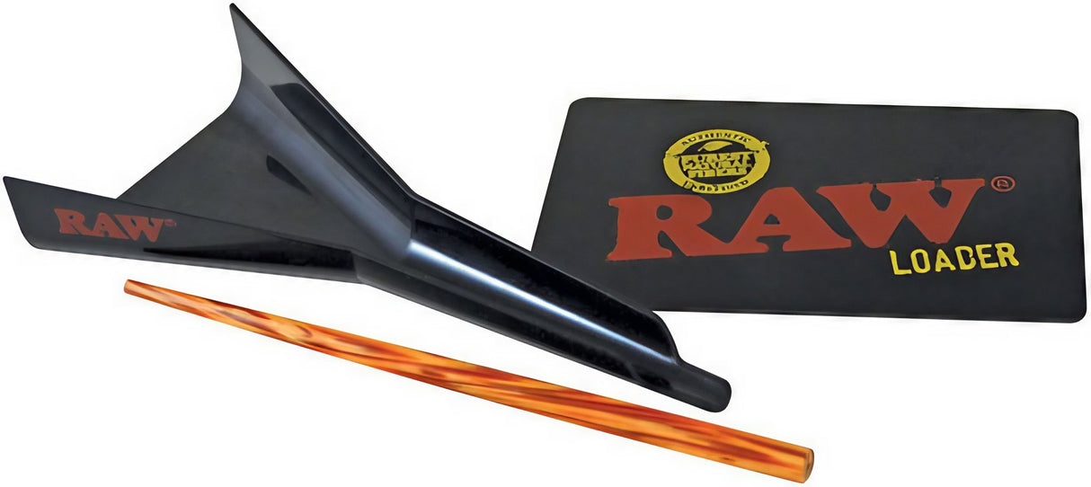 RAW Cone Loader and packing tool set for easy rolling, 4.5" silicone accessory on white background