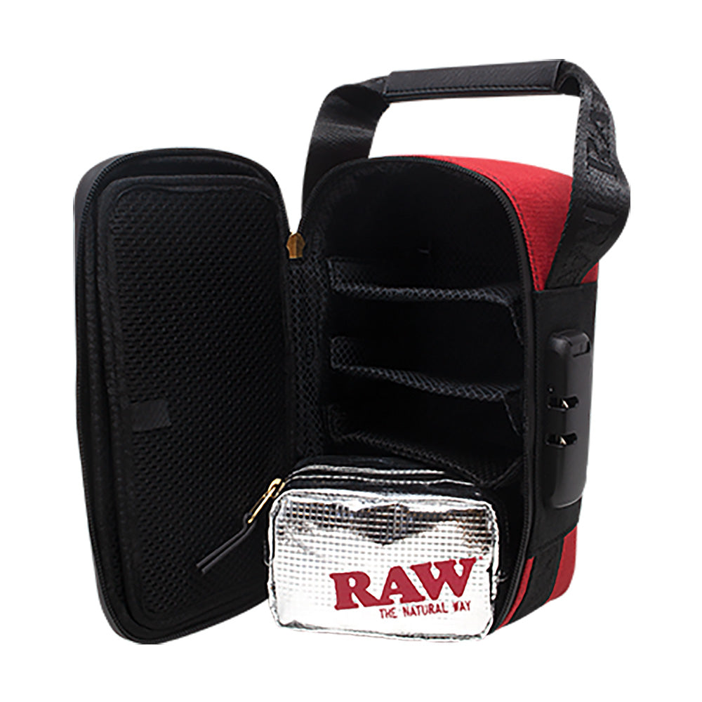 RAW Dank Locker CarryRawl open view with Full Foil Terp Bag for secure storage