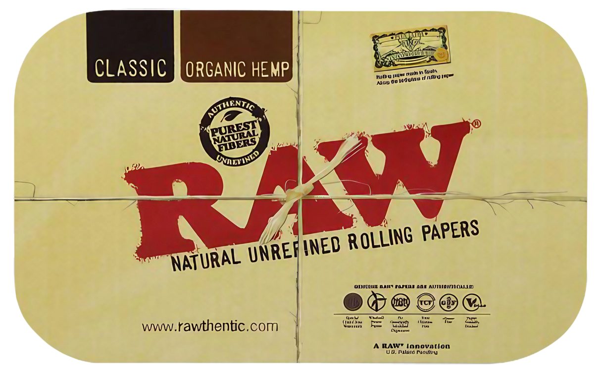 RAW Magnetic Rolling Tray Cover with iconic branding, perfect for dry herbs, top view