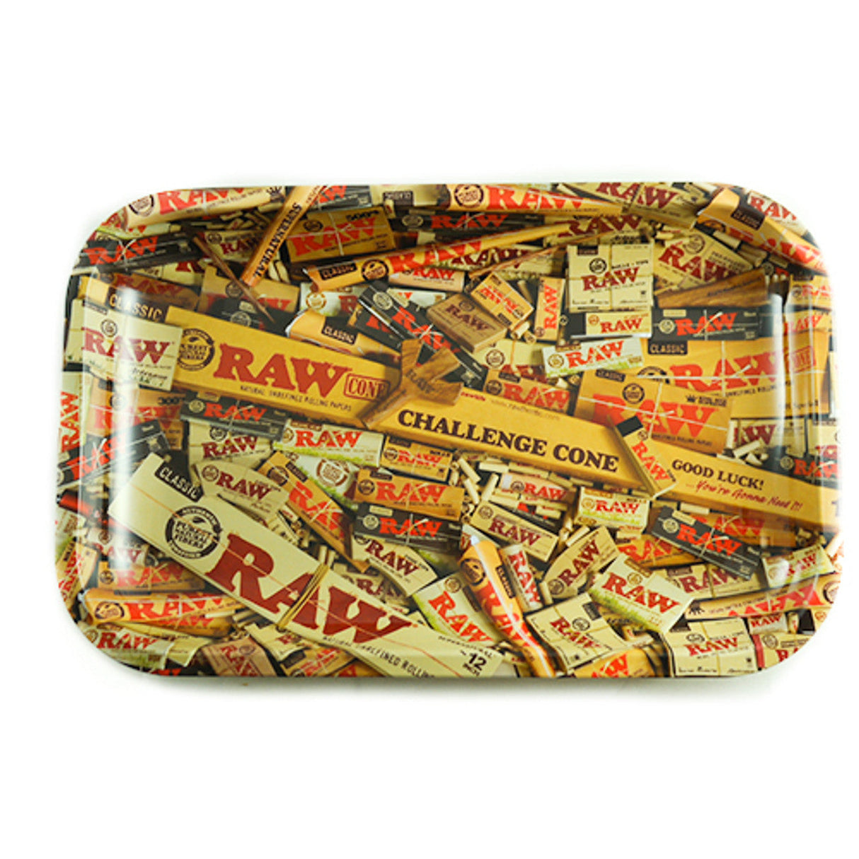 RAW Rolling Tray with Rolling Paper Design, Metal 11" x 7" for Easy Rolling