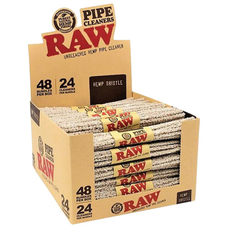 RAW Unbleached Hemp Pipe Cleaners 48 pack displayed in open box, ideal for cleaning
