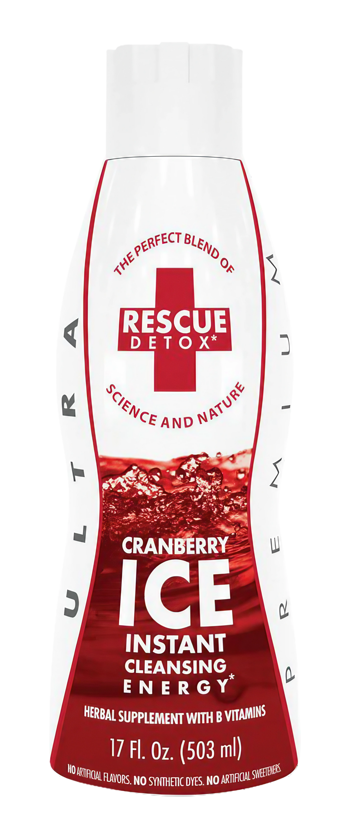 Rescue Detox ICE 17oz Cranberry flavor, compact and portable health cleanse bottle front view