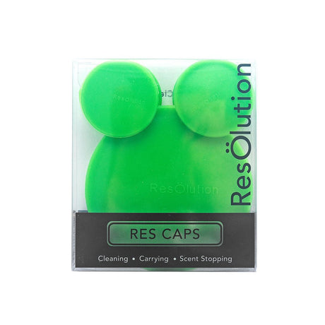 Resolution ResOlution Caps in green, silicone bong cleaning accessories, front view packaging