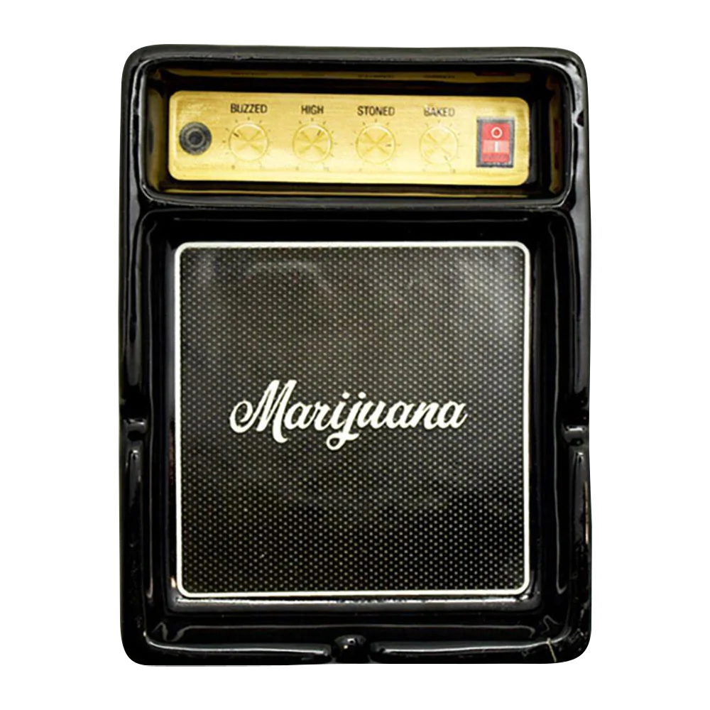 Retro Guitar Amp Ceramic Ashtray Front View, 4" x 5.25" with Heavy Wall, Ideal for Bongs
