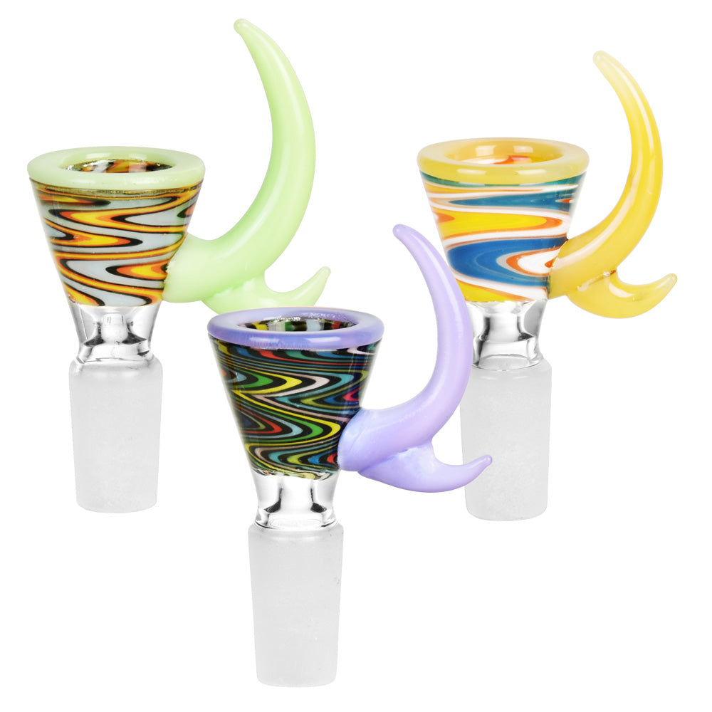 Retro Wig Wag Double Horn Herb Slides in Borosilicate Glass, 14mm Joint - Front View