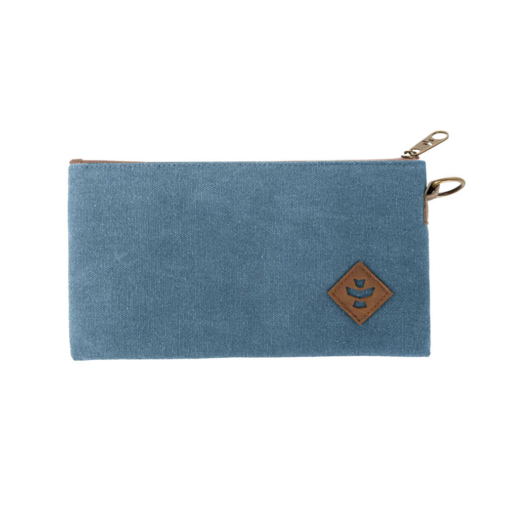 Revelry Broker Smell Proof Stash Bag in Marine Blue, front view on white background, compact and portable design
