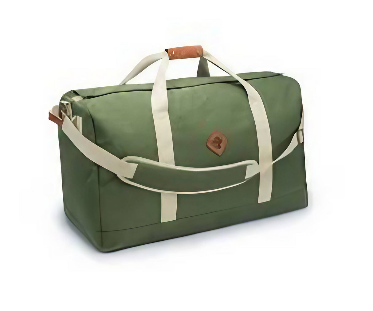 Revelry Supply Continental medium-sized green duffel bag with rubber material, front view