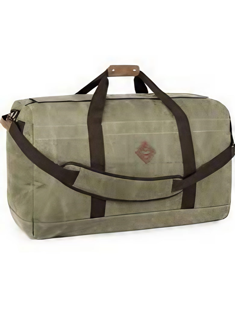 Revelry Supply Continental medium-sized sage rubber duffel bag with durable straps, front view