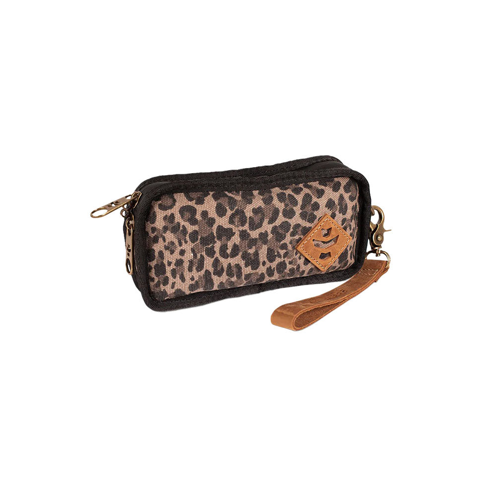 Revelry Supply Gordito Smell Proof Padded Pouch with Leopard Print, 6.5" x 4" front view