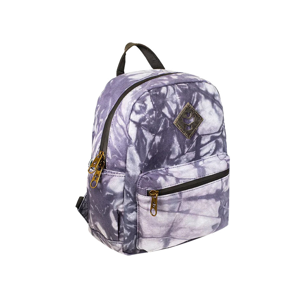 Revelry Supply Shorty Smell Proof Mini Backpack in Tie Dye Blue, canvas material, front view