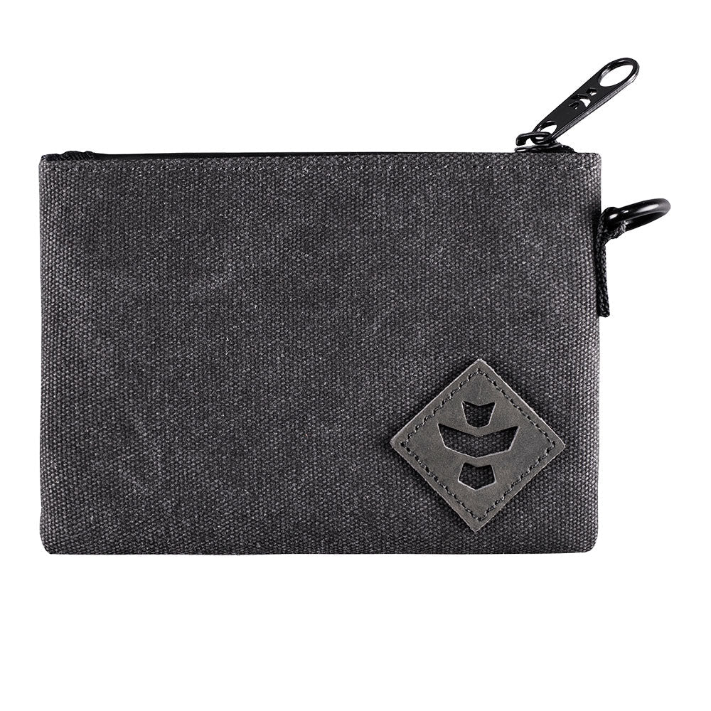 Revelry The Mini Broker Stash Bag in Smoke, 6" x 4.5" Canvas with Secure Zipper - Front View