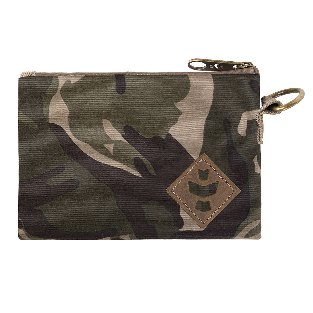 Revelry The Mini Broker Camo Stash Bag, 6" x 4.5", durable canvas with keychain loop, front view