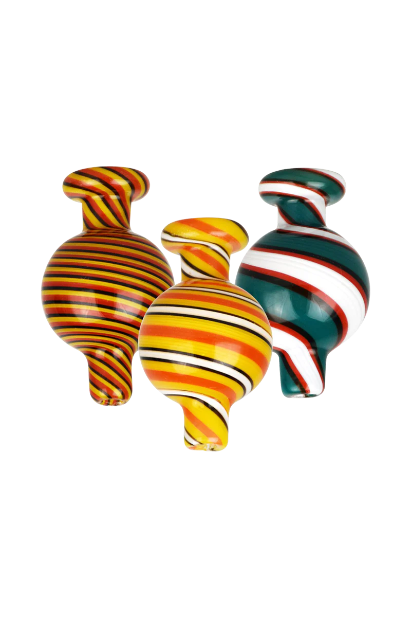 Reverse Color Glass Ball Carb Cap in Borosilicate with Swirl Design