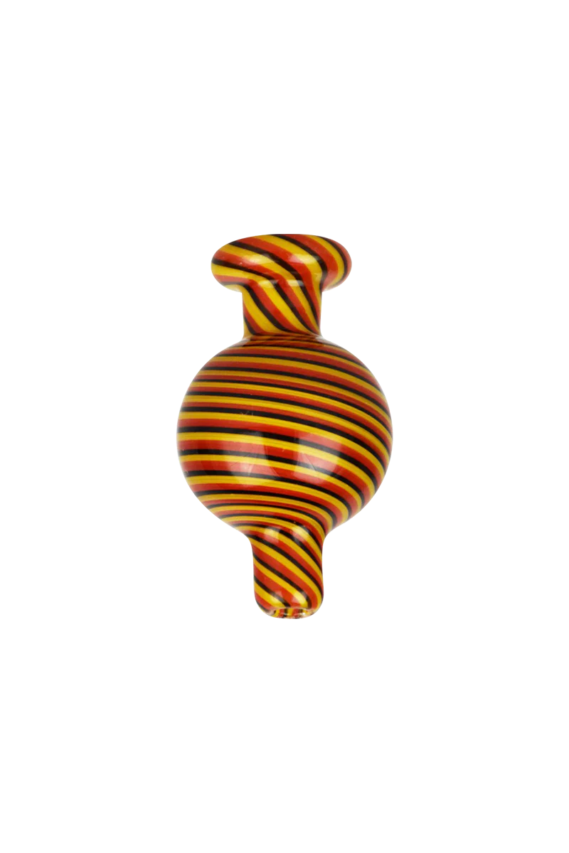 Borosilicate Glass Ball Carb Cap with Reverse Color Stripe Design, Front View