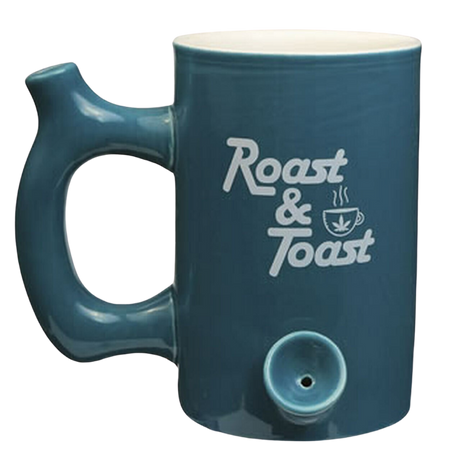 Fashion Craft Roast & Toast Ceramic Mug in Teal Bold, Large with Pipe Feature - Front View
