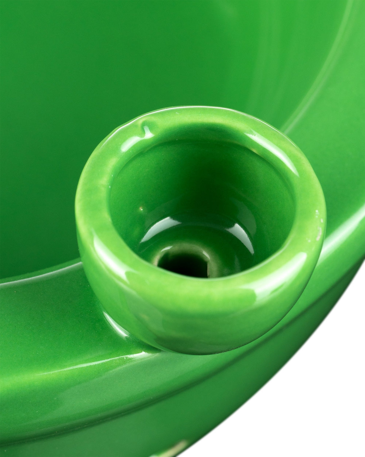 Close-up of green Roast & Toast Cereal Bowl Pipe with built-in smoking bowl for dry herbs
