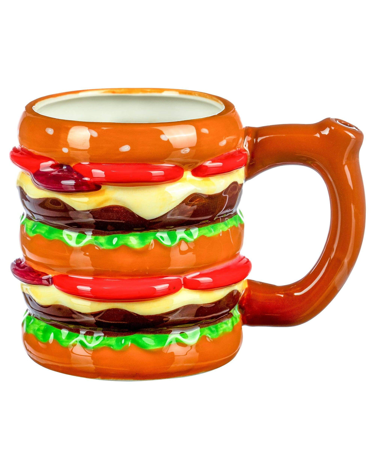 Roast & Toast Ceramic Cheeseburger Mug Pipe for Dry Herbs, Front View - DankGeek